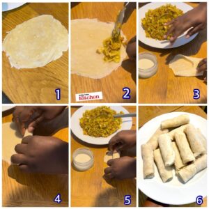 step by step process of how to wrap the spring rolls