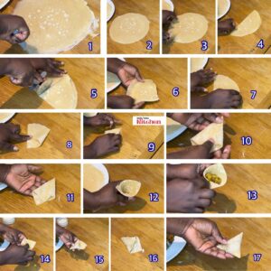 step by step process of wrapping the samosa