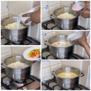 step by step process of cooking the coconut rice