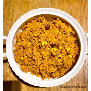 jollof rice with beans and sweet corn